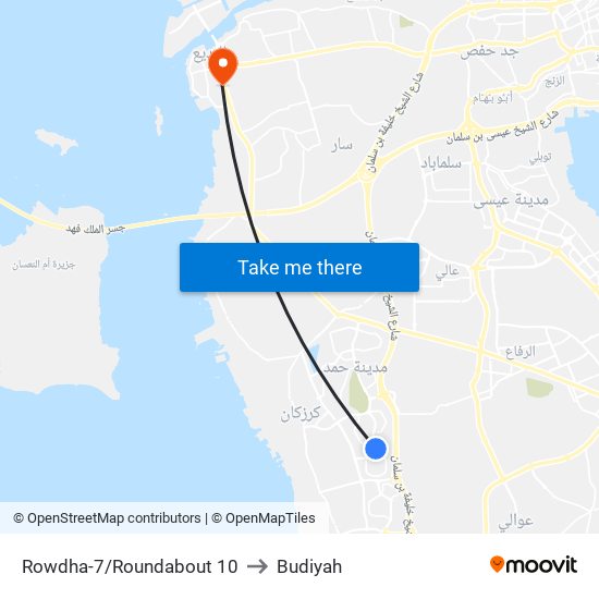 Rowdha-7/Roundabout 10 to Budiyah map