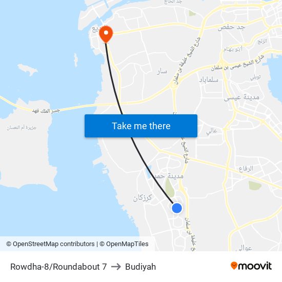 Rowdha-8/Roundabout 7 to Budiyah map