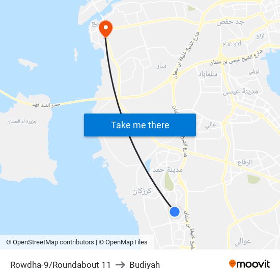 Rowdha-9/Roundabout 11 to Budiyah map