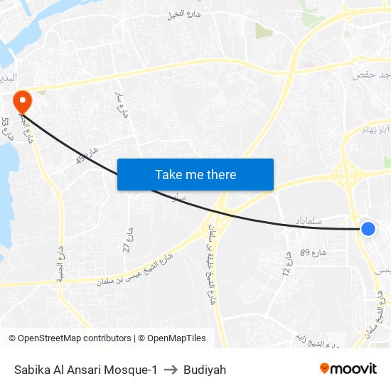 Sabika Al Ansari Mosque-1 to Budiyah map