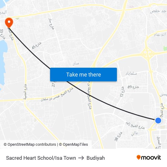 Sacred Heart School/Isa Town to Budiyah map