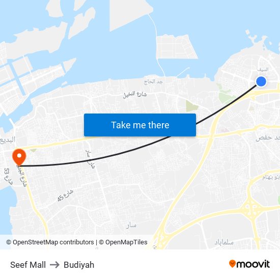 Seef Mall to Budiyah map