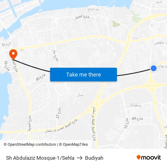 Sh Abdulaziz Mosque-1/Sehla to Budiyah map