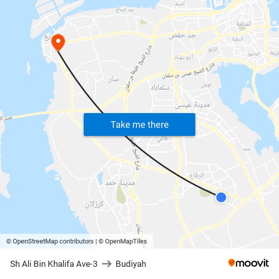 Sh Ali Bin Khalifa Ave-3 to Budiyah map