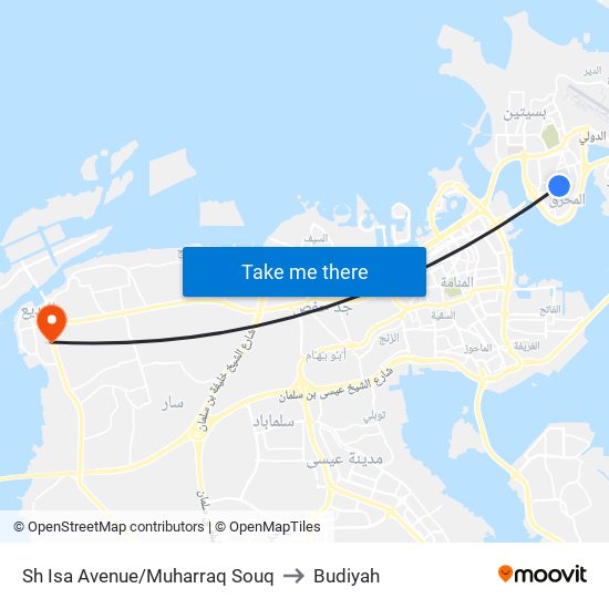 Sh Isa Avenue/Muharraq Souq to Budiyah map