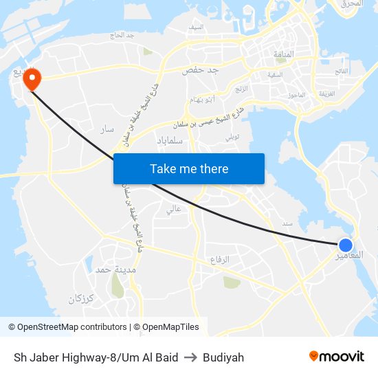 Sh Jaber Highway-8/Um Al Baid to Budiyah map