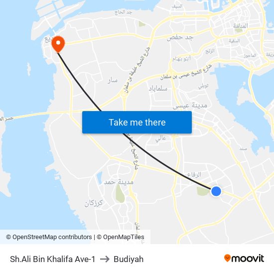 Sh.Ali Bin Khalifa Ave-1 to Budiyah map