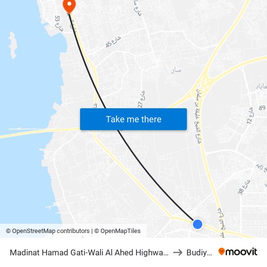 Madinat Hamad Gati-Wali Al Ahed Highway-2 to Budiyah map