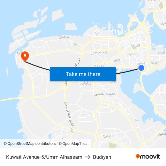 Kuwait Avenue-5/Umm Alhassam to Budiyah map