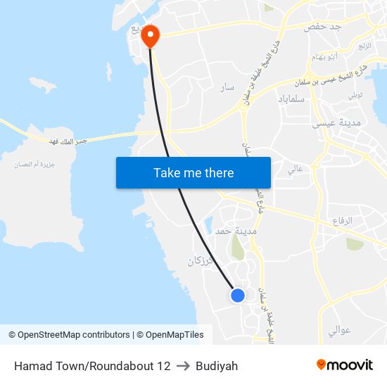 Hamad Town/Roundabout 12 to Budiyah map