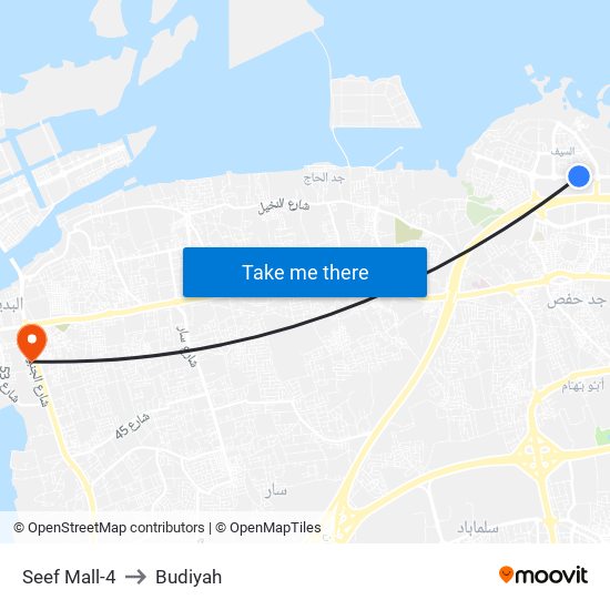 Seef Mall-4 to Budiyah map