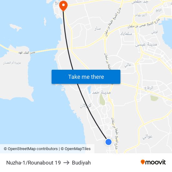 Nuzha-1/Rounabout 19 to Budiyah map