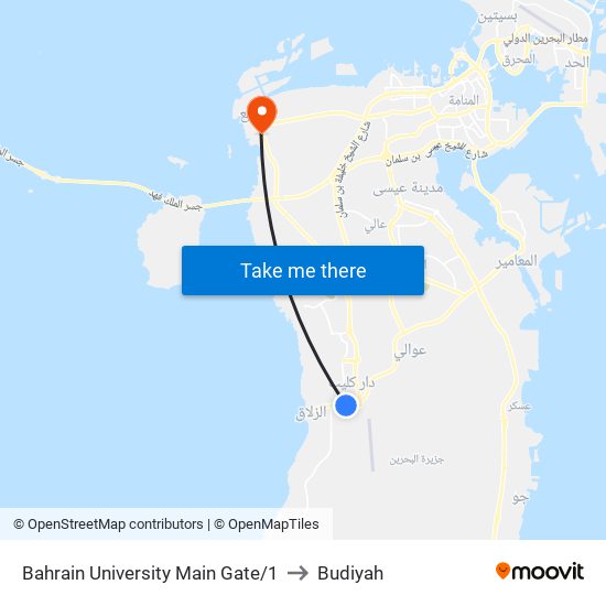 Bahrain University Main Gate/1 to Budiyah map