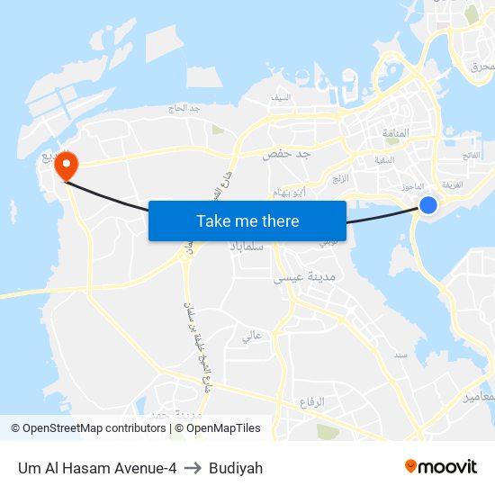 Um Al Hasam Avenue-4 to Budiyah map