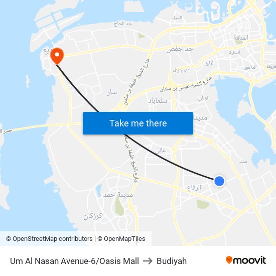 Um Al Nasan Avenue-6/Oasis Mall to Budiyah map
