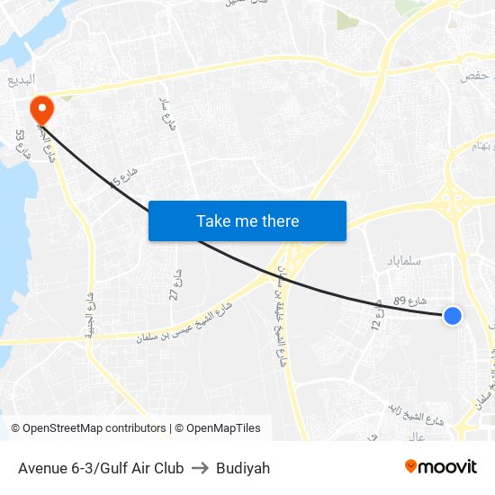 Avenue 6-3/Gulf Air Club to Budiyah map