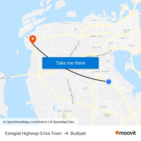 Esteglal Highway-3/Isa Town to Budiyah map