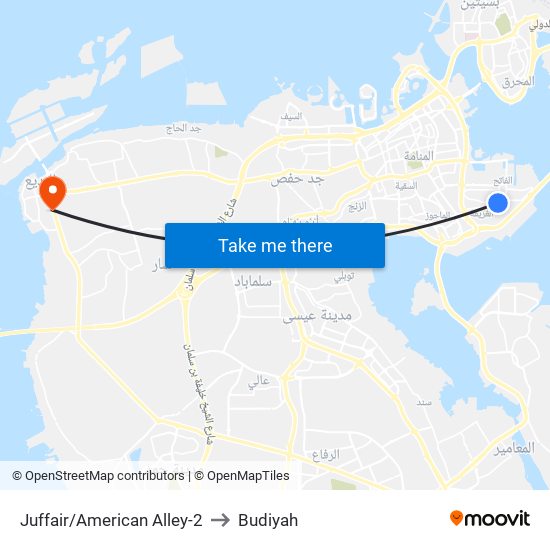 Juffair/American Alley-2 to Budiyah map