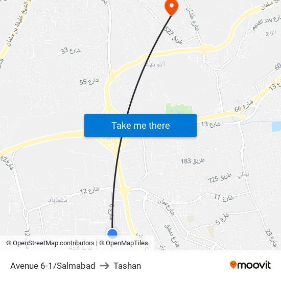 Avenue 6-1/Salmabad to Tashan map