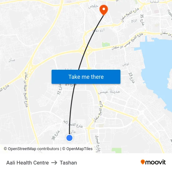 A'Ali Health Centre to Tashan map