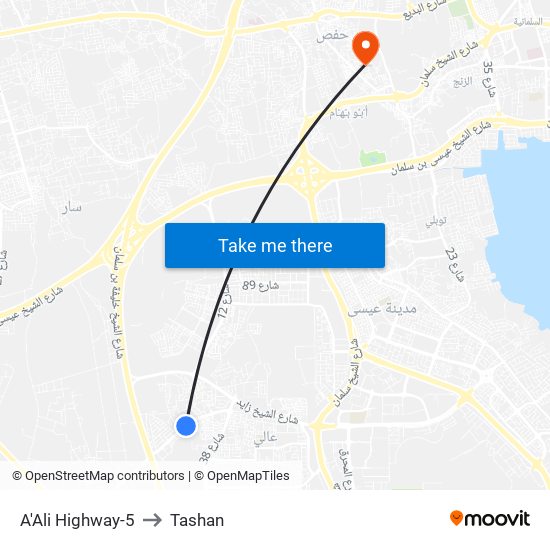 A'Ali Highway-5 to Tashan map