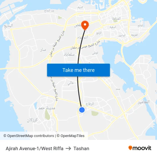 Ajirah Avenue-1/West Riffa to Tashan map