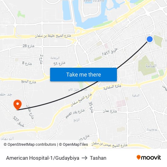 American Hospital-1/Gudaybiya to Tashan map