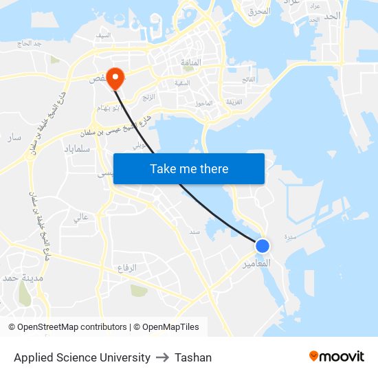 Applied Science University to Tashan map