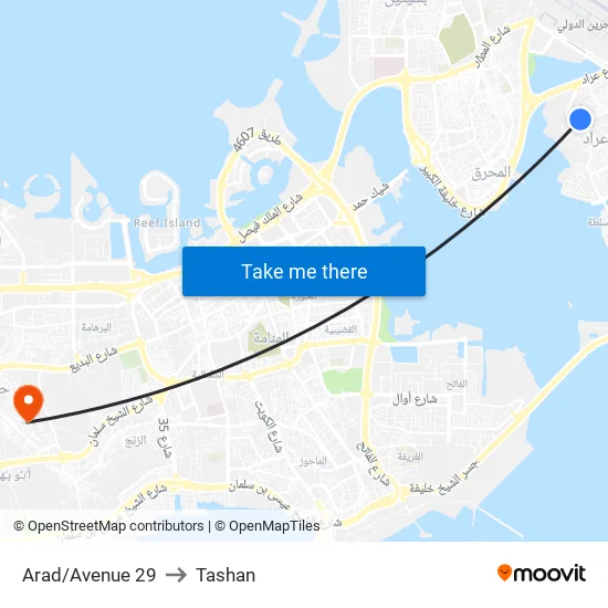 Arad/Avenue 29 to Tashan map