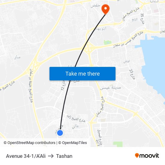 Avenue 34-1/A'Ali to Tashan map