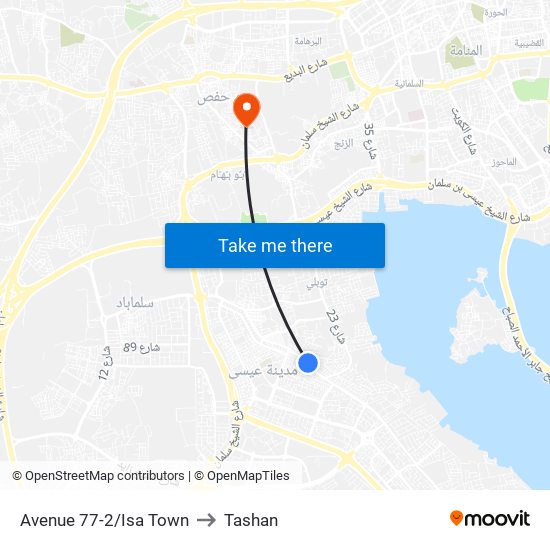 Avenue 77-2/Isa Town to Tashan map