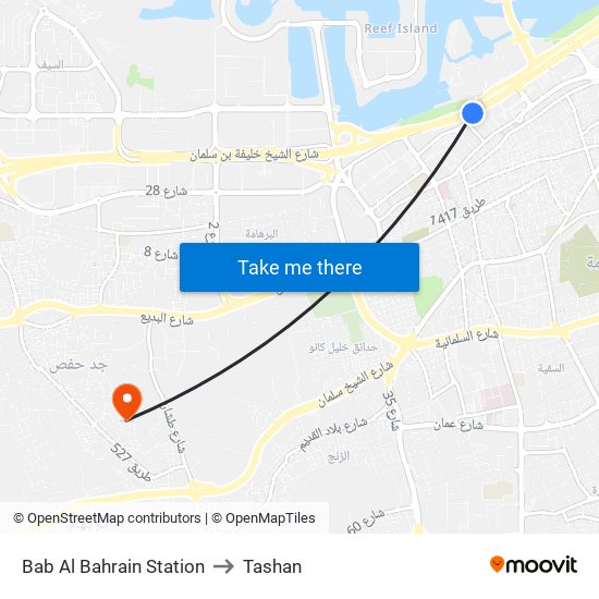 Bab Al Bahrain Station to Tashan map
