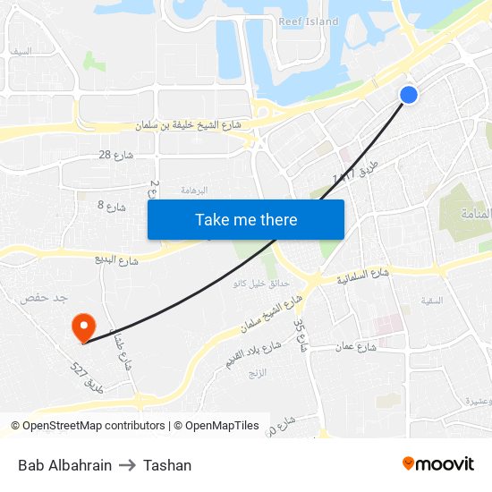 Bab Albahrain to Tashan map