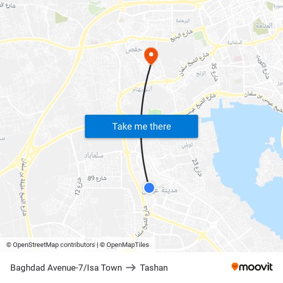 Baghdad Avenue-7/Isa Town to Tashan map