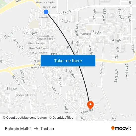 Bahrain Mall-2 to Tashan map