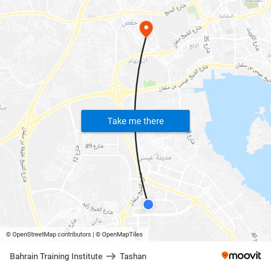 Bahrain Training Institute to Tashan map