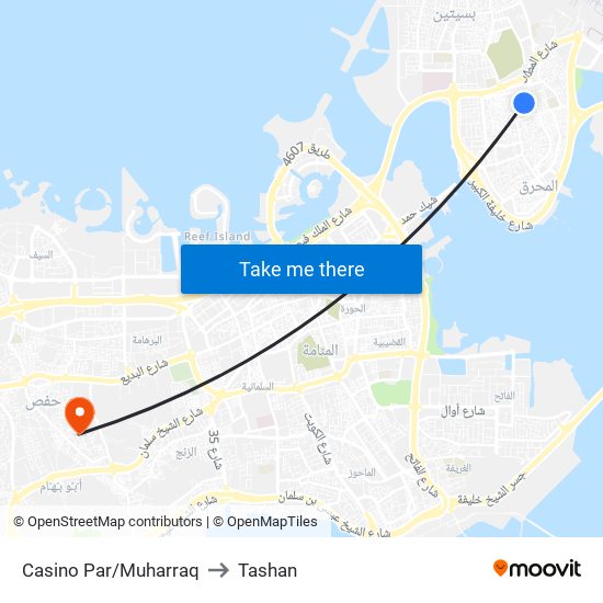 Casino Par/Muharraq to Tashan map