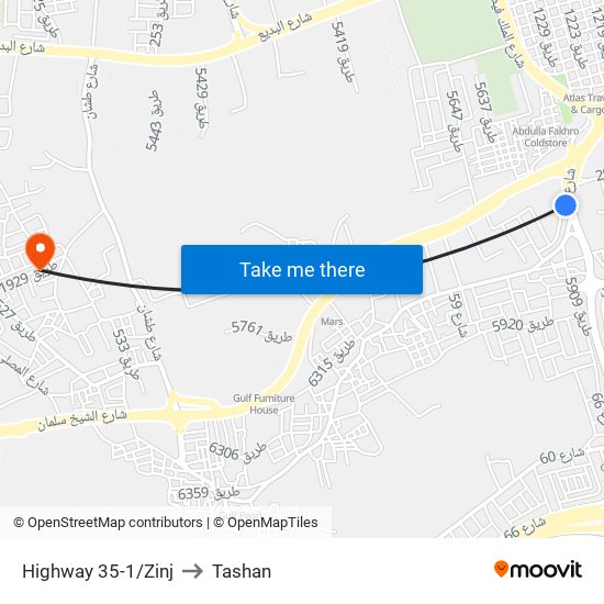 Highway 35-1/Zinj to Tashan map