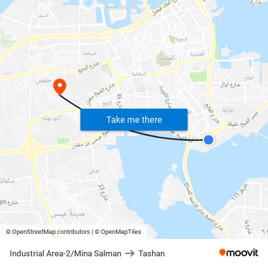 Industrial Area-2/Mina Salman to Tashan map