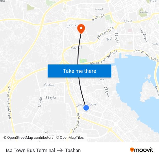 Isa Town Bus Terminal to Tashan map