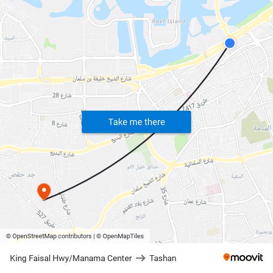 King Faisal Hwy/Manama Center to Tashan map