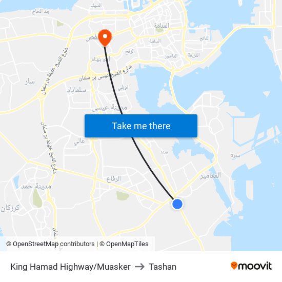 King Hamad Highway/Muasker to Tashan map