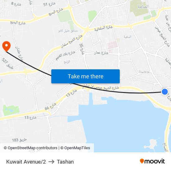 Kuwait Avenue/2 to Tashan map