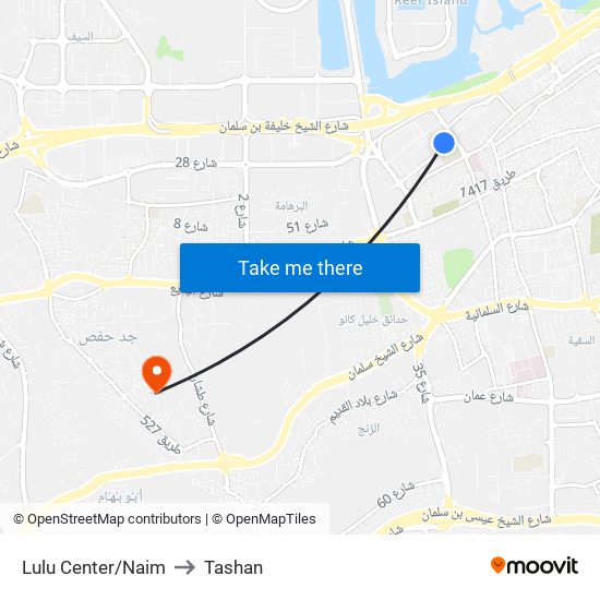 Lulu Center/Naim to Tashan map