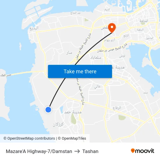 Mazare'A Highway-7/Damstan to Tashan map