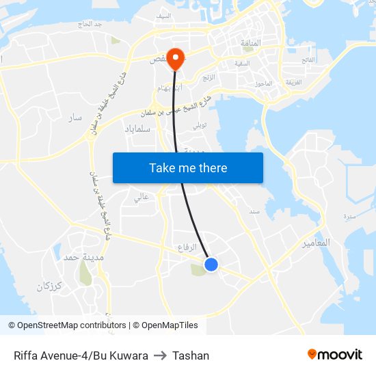 Riffa Avenue-4/Bu Kuwara to Tashan map