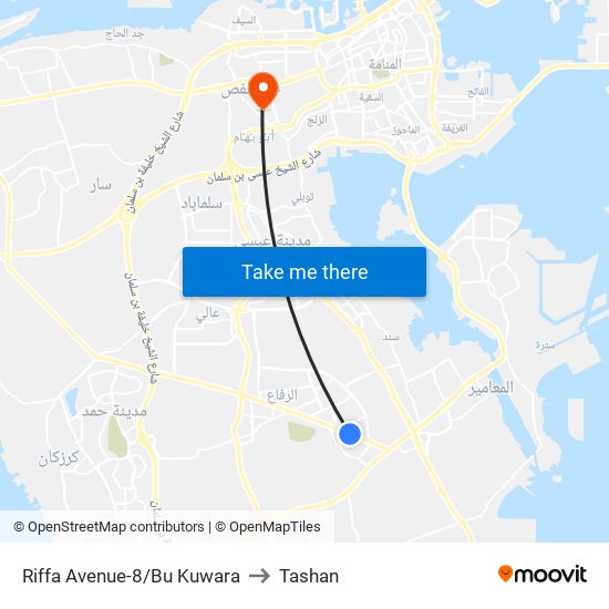 Riffa Avenue-8/Bu Kuwara to Tashan map