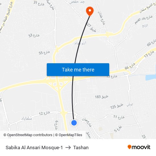 Sabika Al Ansari Mosque-1 to Tashan map