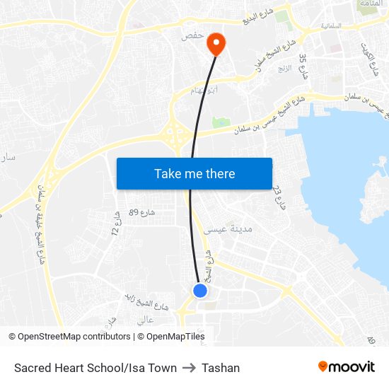 Sacred Heart School/Isa Town to Tashan map