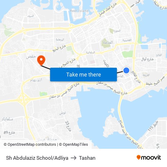 Sh Abdulaziz School/Adliya to Tashan map